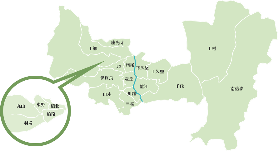 飯田市20地区の地図